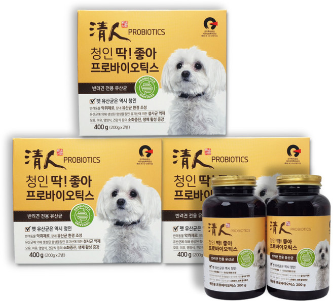 강아지 유산균 청인 딱좋아 프로바이오틱스 반려견 전용 유산균, 400g, 장건강/유산균, 3개