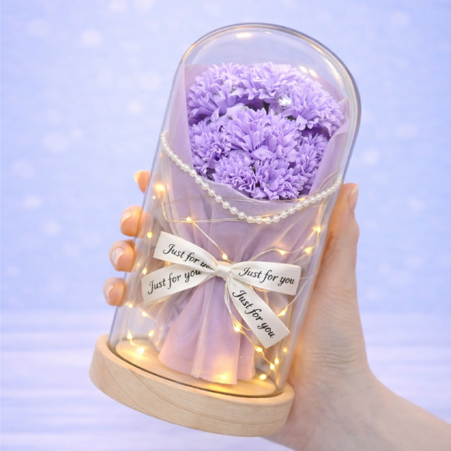 모아룸 LED 유리돔 무드등 꽃다발 카드 포함 선물세트, 존경02
