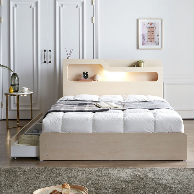 슬립스토아 디아망 LED 수납 침대 프레임 SS/Q/K, 메이플