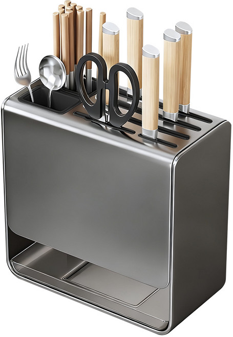 EXTEDRG 주방 칼꽂이 탄소강 7구 대용량 물빠짐 통퐁 배수 녹 방지 칼집 벽걸이 스탠드 겸용, 1개, 그레이