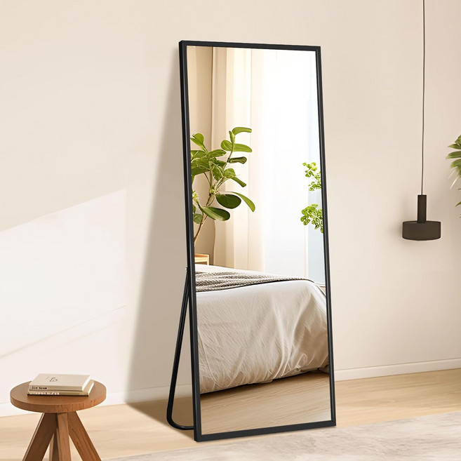 안토크 거울 3in1 스탠드 부착형 지지대 전신거울 벽걸이 거치형 가정용 직각형 1450x450, 블랙-직각형