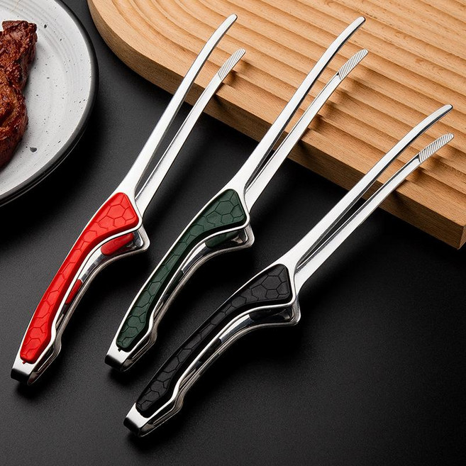 미끄럼 방지 손잡이형 프리미엄 스테인리스 바베큐 요리 집게, 1개, 블랙