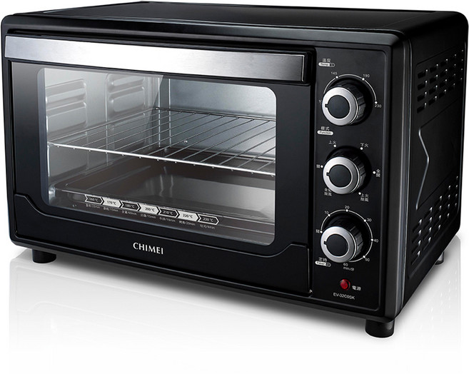 CHIMEI 奇美 32公升旋風電烤箱 360度旋風烘烤 5種火力模式 100-230度溫控, EV-32C0SK