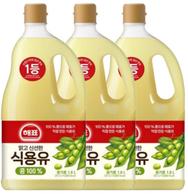 해표 식용유 콩기름 대두유 기름 오일, 3개, 1.8L