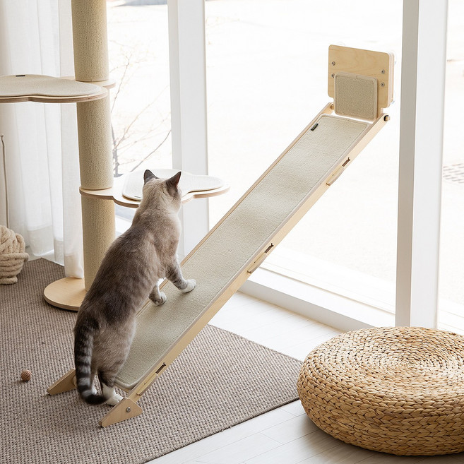 부치냥 고양이 스크래쳐 원목 수직 벽 창문 스크래쳐 중형 1200, 크림_23060, 1개