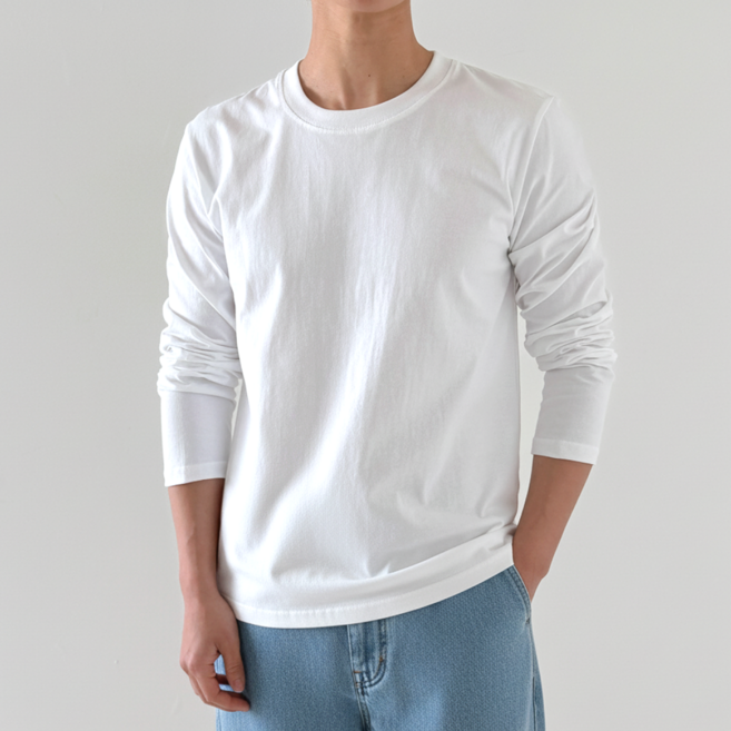 제시본 순면 100% 남녀공용 긴팔 티셔츠 비침없고 탄탄한 고급 특양면 봄 가을 긴팔티