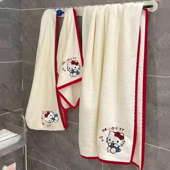 FATTYS 헬로키티 캐릭터 바스타월 헤어타올 핸드타올 3종, 화이트