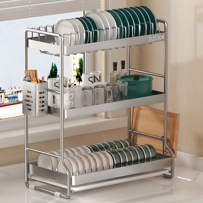 가정용 식기건조기 304 올스텐 대용량 그릇 접시 도마 수저 식기건조대 배수 정리대 설거지 건조대, 304스텐, 1개, 3단