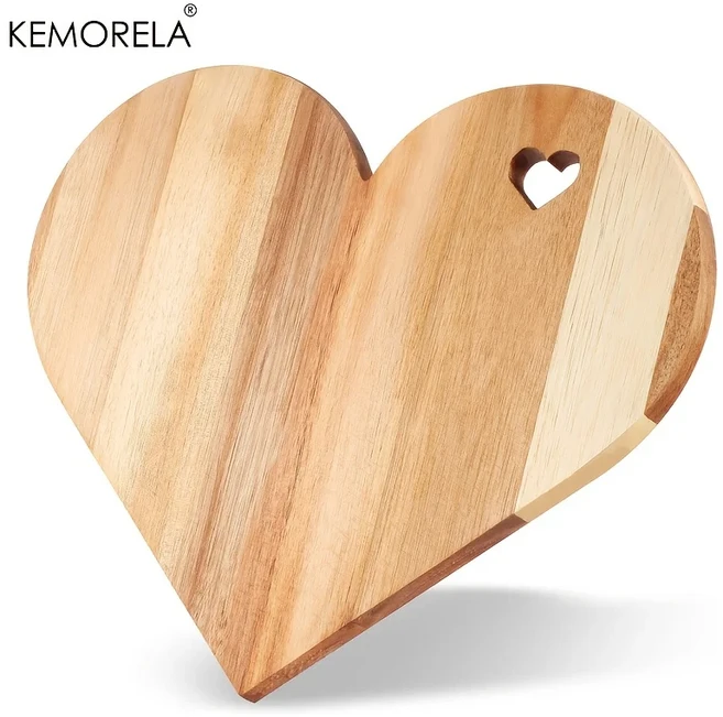 KEMORELA 하트 모양의 아카시아 나무 도마 1/2PCS 식품 안전 빵 치즈 플래터 컷아웃 멀티 홀리데이