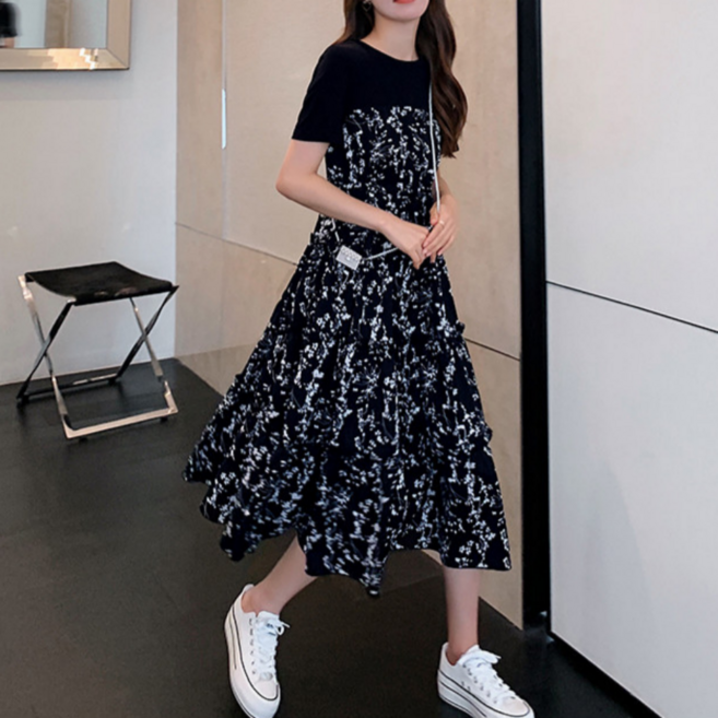 어썸유닛 반팔 롱원피스 플라워 A라인