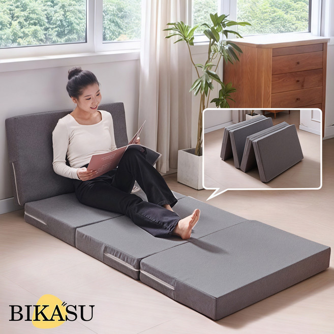 BIKASU 접이식매트리스 4단 접이식 매트리스 바닥 수면매트 방수 접는 침대