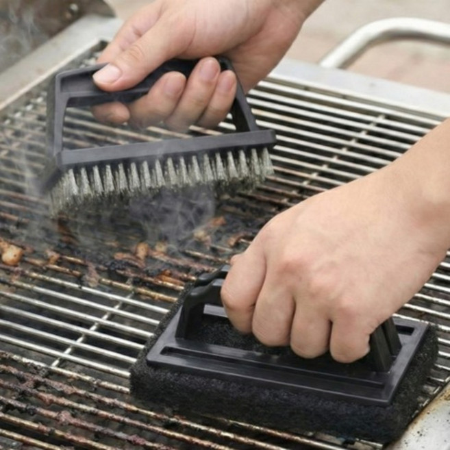 지구원 석쇠 그릴 고기 불판 스텐 청소 솔 브러쉬 스펀지, 1세트, 블랙