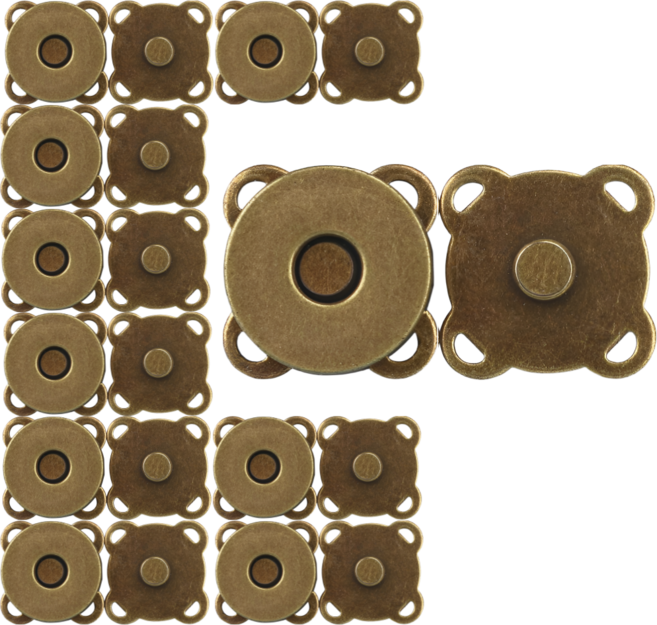 지노 사방 자석 단추 18mm, 10개, 브론즈
