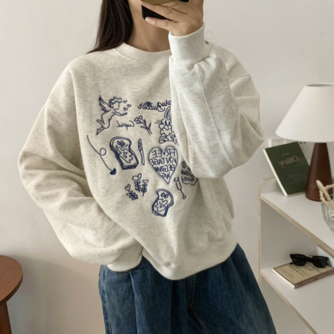 메이킹유 기모추가 자수 라운드 WA217크로스맨투맨