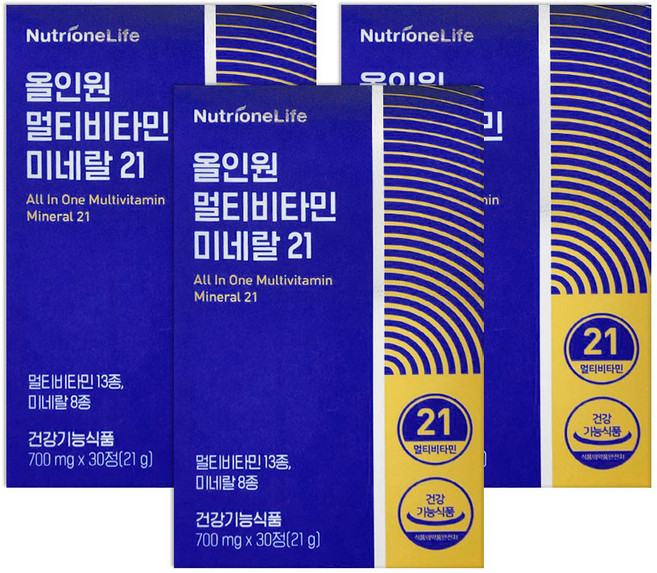 뉴트리원 올인원 멀티비타민 미네랄 21, 3개, 30정