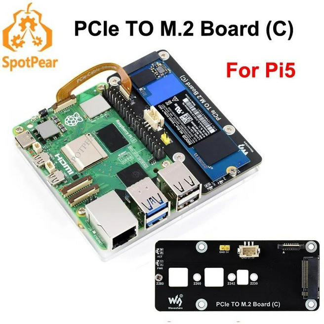 Raspberry Pi5 PCIe-M.2 NVMe SSD 어댑터 보드 C HAT Pi5-PCIe-2280-2242-2230 for Pi 5