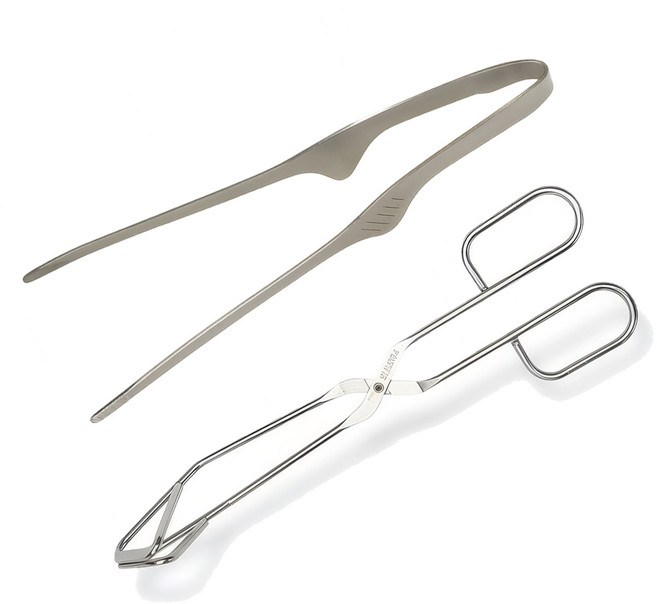 퓨어미즈키 프리미엄 304 스텐 핀셋 주방 삼각 가위 고기 요리 집게, 2개, 실버