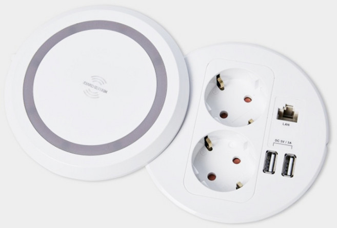 BID-221W 멀티회전커버형 2구 콘센트 USB LAN 핸드폰무선충전 빌트인, BID-221W 화이트