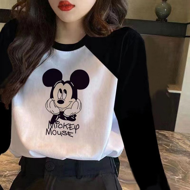 봄 가을 미키 긴팔 티셔츠 루즈핏