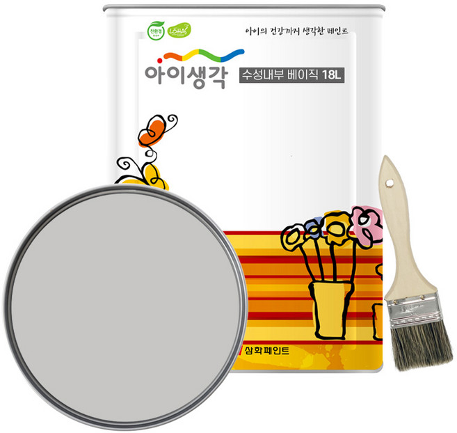 삼화페인트 아이생각 친환경 페인트 벽지 수성 내부 평붓 2인치 세트, 1세트, 18L, 0001E