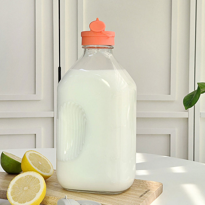 헥사 갤런 온오프 사각 밀폐 눈금유리병 1900ml 냉장고물병 주스병 공병, 02. 갤런 온오프 1000ml_그레이캡_2P, 1개