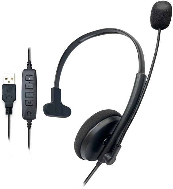[ZIYA] 辦公商務專用 頭戴式耳機 附麥克風 單耳 USB 插頭/介面 流暢互動款, 黑色