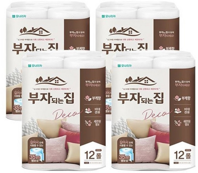 모나리자 부자되는집 35m 12롤 X 1팩 화장지, 4개