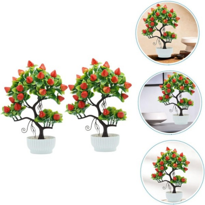2개 인조 딸기나무 분재 실내 장식 사무실 정원용