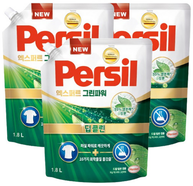 퍼실 엑스퍼트 그린파워 비건 인증 세탁세제, 1.8L, 3개
