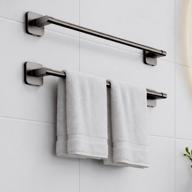 브랜스 무타공 와이드 심플 수건 걸이, 2개, 다크그레이