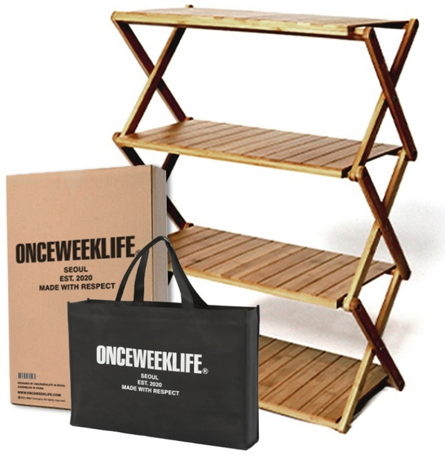원스위크라이프 접이식 우드 캠핑 선반 + 가방 세트, 4단, 1개