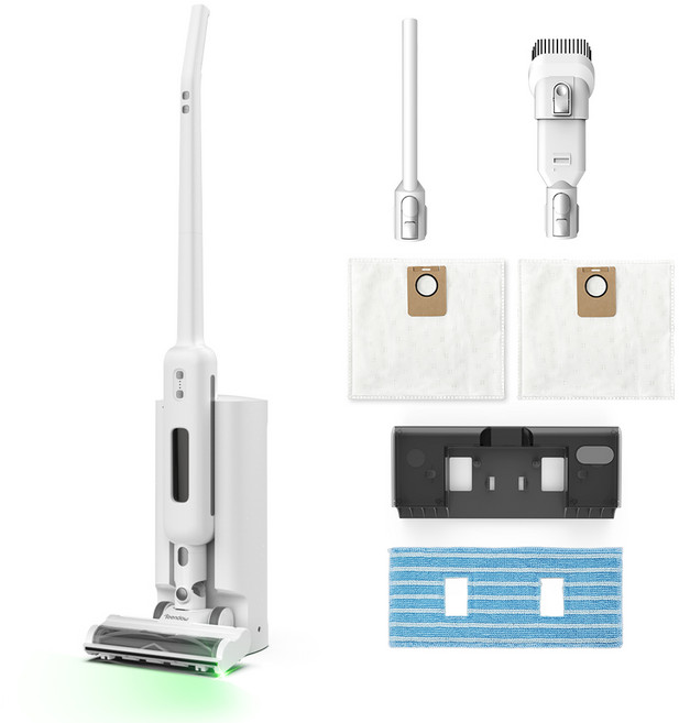 [신상품] 틴도우 초경량 UV 자동먼지비움 BLDC 무선 청소기+물걸레 키트+노즐 2종+먼지봉투 2p, V17 PRO MAX, 화이트