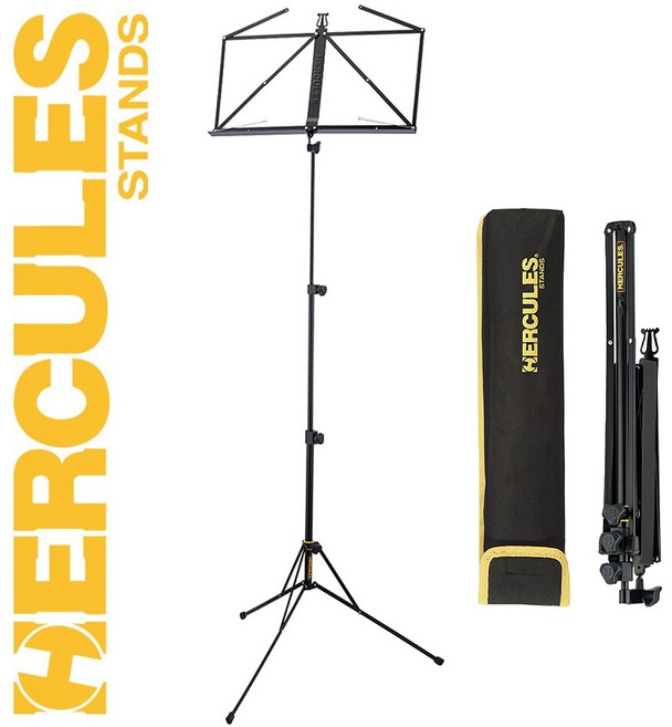 허큘레스 BS030BB 악보 접이식 휴대용 보면대 높이조절 파우치증정, 블랙, 1개