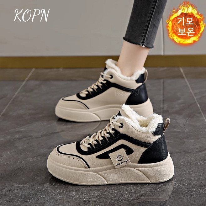 KOPN 스노우 부츠 여성 기모 보온 겨울 백합 고방 두꺼운 바닥 증가 캐주얼 스포츠 면화 미끄럼 방지 내마모 강화 보온