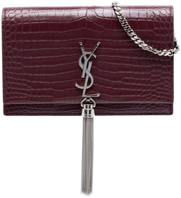 생 로랑 중고 2018 크로커다일 엠보스드 레더 모노그램 케이트 태슬 체인 지갑 크로스 백