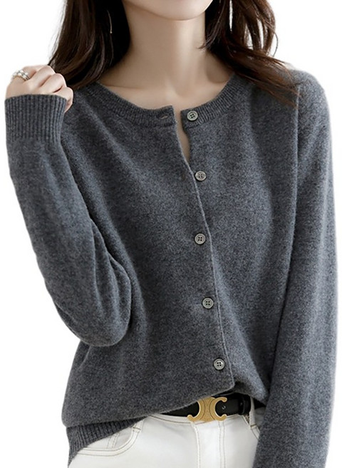 여성용 베이직 라운드넥 부드러운 긴팔 니트 가디건 간절기룩 Women's Cardigan S98916