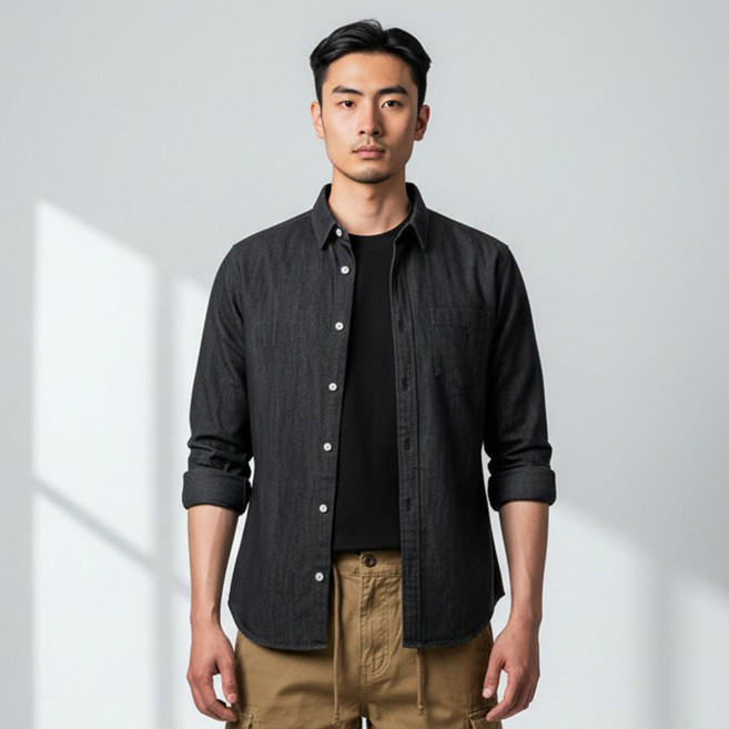 [펜타온] 남성 포켓 워싱 데님 긴팔 셔츠