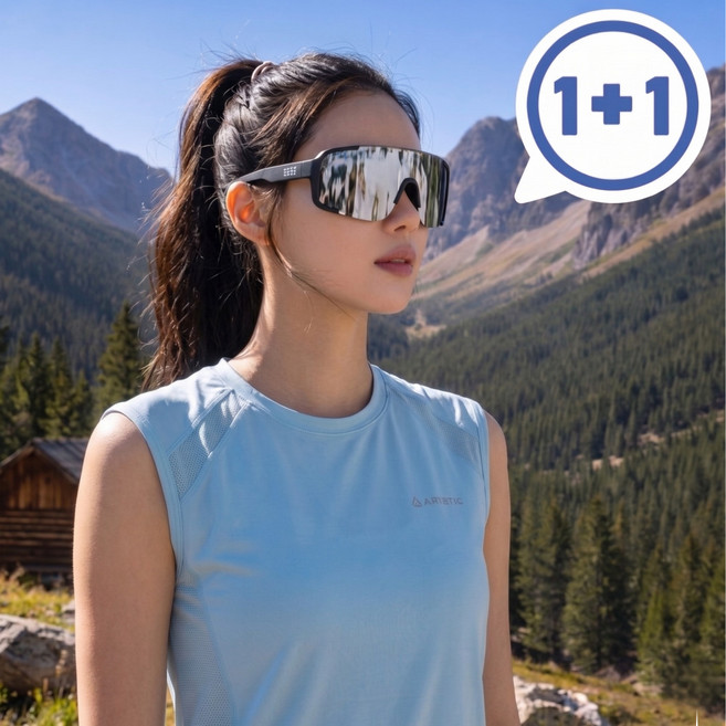 [1+1] 드고에 스포츠 방풍 스키 고글 러닝 라이딩 김서림방지 선글라스, 모던블랙