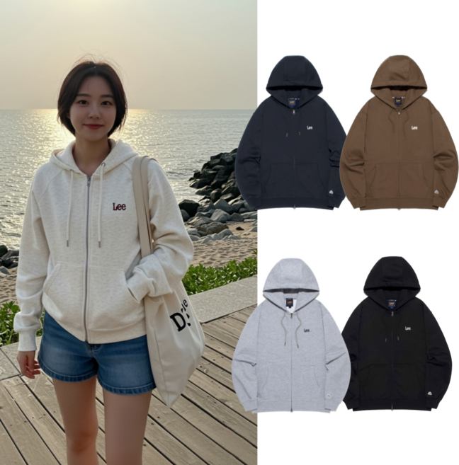 3위 - 백화점판/당일출고 lee 리 25FW 스몰 트위치 로고 후드 집업 오버핏 남녀공용
