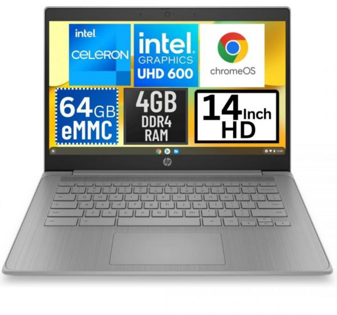 HP 2023 크롬북 노트북 14인치 디스플레이 인텔 셀러론 N4120 프로세서 4GB RAM 64GB eMMC UHD 그래픽 600 WiFi 블루투스 크롬 OS 모던 그레이, 4GB RAM | 64GB eMMC