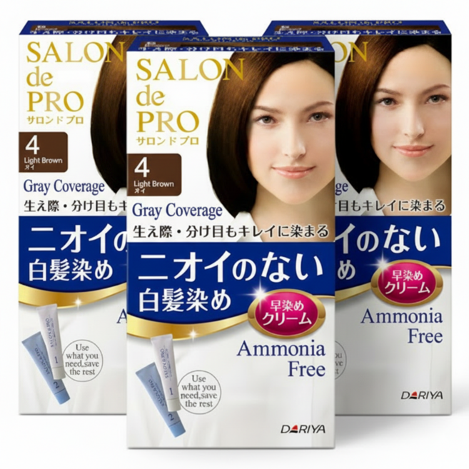 다리야 살롱드프로무향료헤어칼라 부분염색약 여성용3개세트 밝은 새치염색 새치커버 흰머리염색 일본염색약, 1개, 4호밝은갈색
