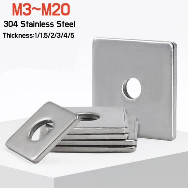 사각 플랫 와셔 304 스테인레스 스틸 M3 M4 M5 M6 M8 M10 M14 M16 M18 M20 두꺼운 사각형 켓 커튼 월 심 금속 링, 28 M5x10x1mm-50pcs, 1개