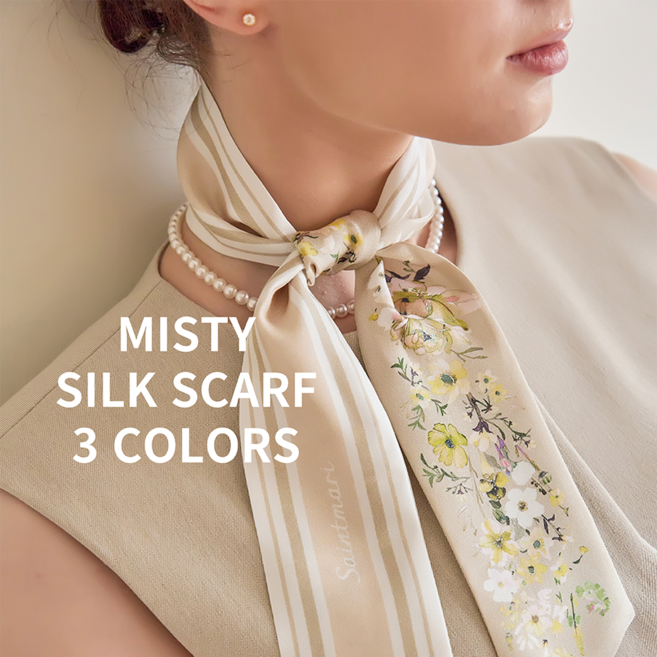 세인트메리 실크 트윌 직조 미스띠 플라워 스카프 3컬러