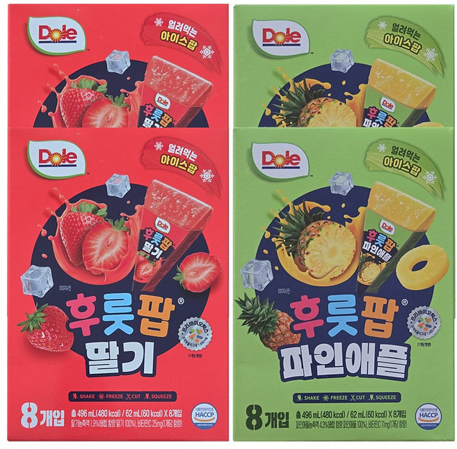 Dole 돌 후룻팝 62ml 2종 총 32개 (파인x16 +딸기x16)