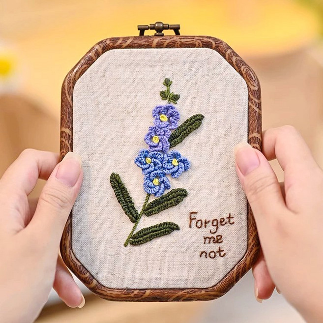 [목화상회] 프랑스 자수 DIY 우드 액자 세트, 물망초, 1개