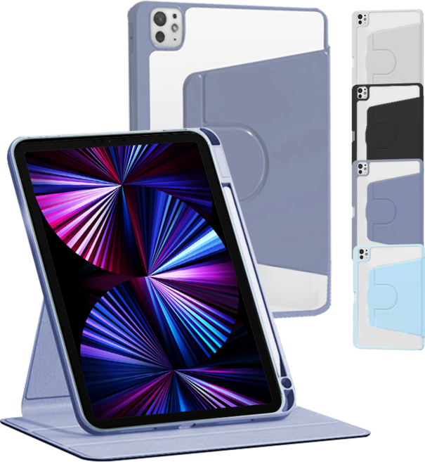 貼膜達人 iPad 360度旋轉智慧休眠保護套 立架平板保護殼, 奶奶灰, 1個