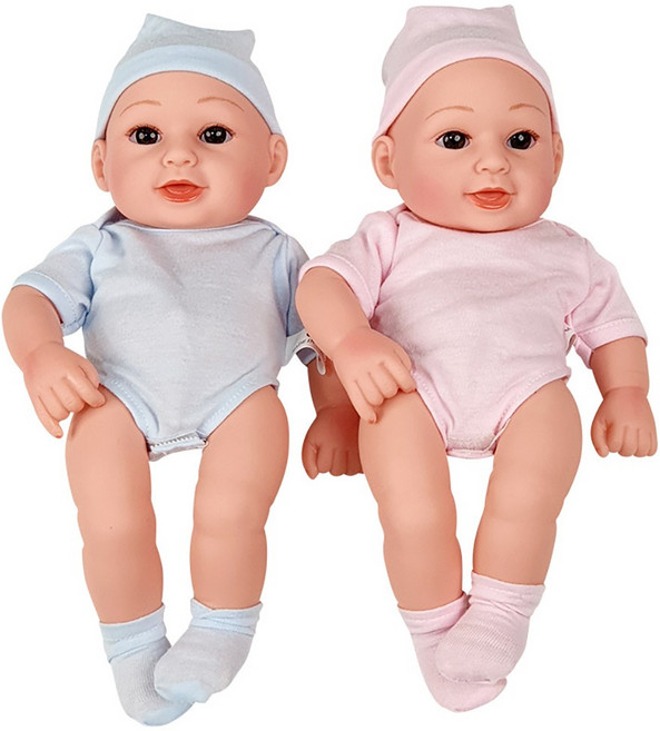 말랑한 아기인형 2종세트 실제같은 남아 여아 리얼 쌍둥이 돌보기, 1개, 혼합색상
