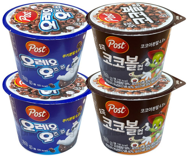 동서 포스트 컵시리얼 30g 2종 혼합 ( 오레오오즈 2개 + 오곡코코볼 2개 ), 4개