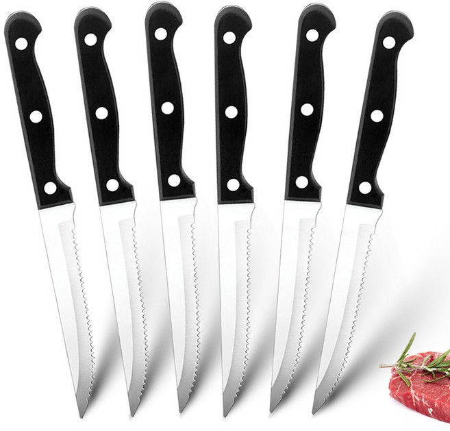 그릇세트 고급 한식형 스테이크 칼 세트 붙이 68 전체 당나라 스테인레스 스틸 날카로운 톱니 모양의 저녁 식사 고기 빵에 대한 식기 세척기 안전, 1)6pcs