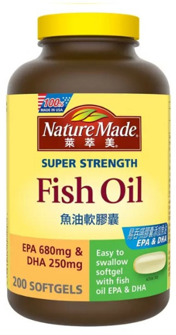 Nature Made 超級強度魚油軟膠囊 EPA 680mg & DHA 250mg 200粒, 1個, 200顆